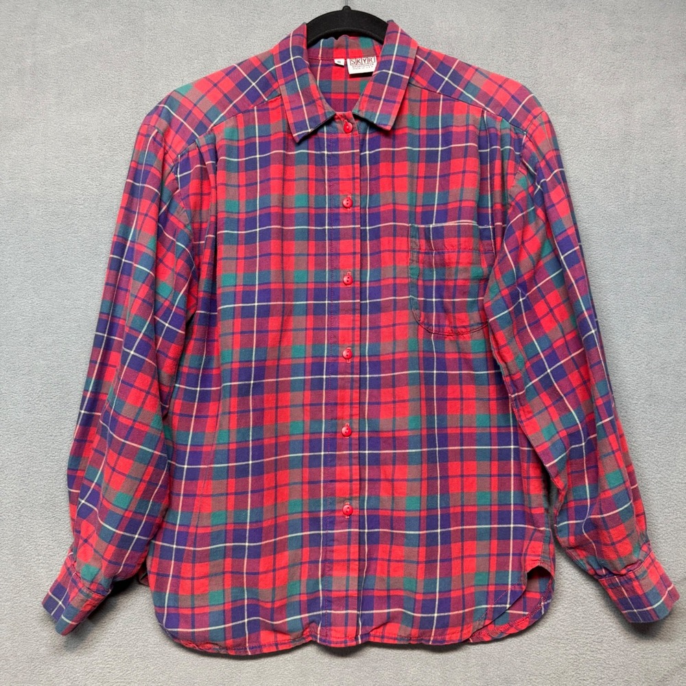 Vtg Skyr Sportswear Plaid‎ Lightweight Flannel Shirt 8 Red Western Cottagecore